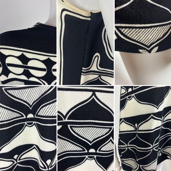 Vintage 70s Abstract Tunic Womens M Black & White Psychedelic Patterned Sleevele - Picture 10 of 10